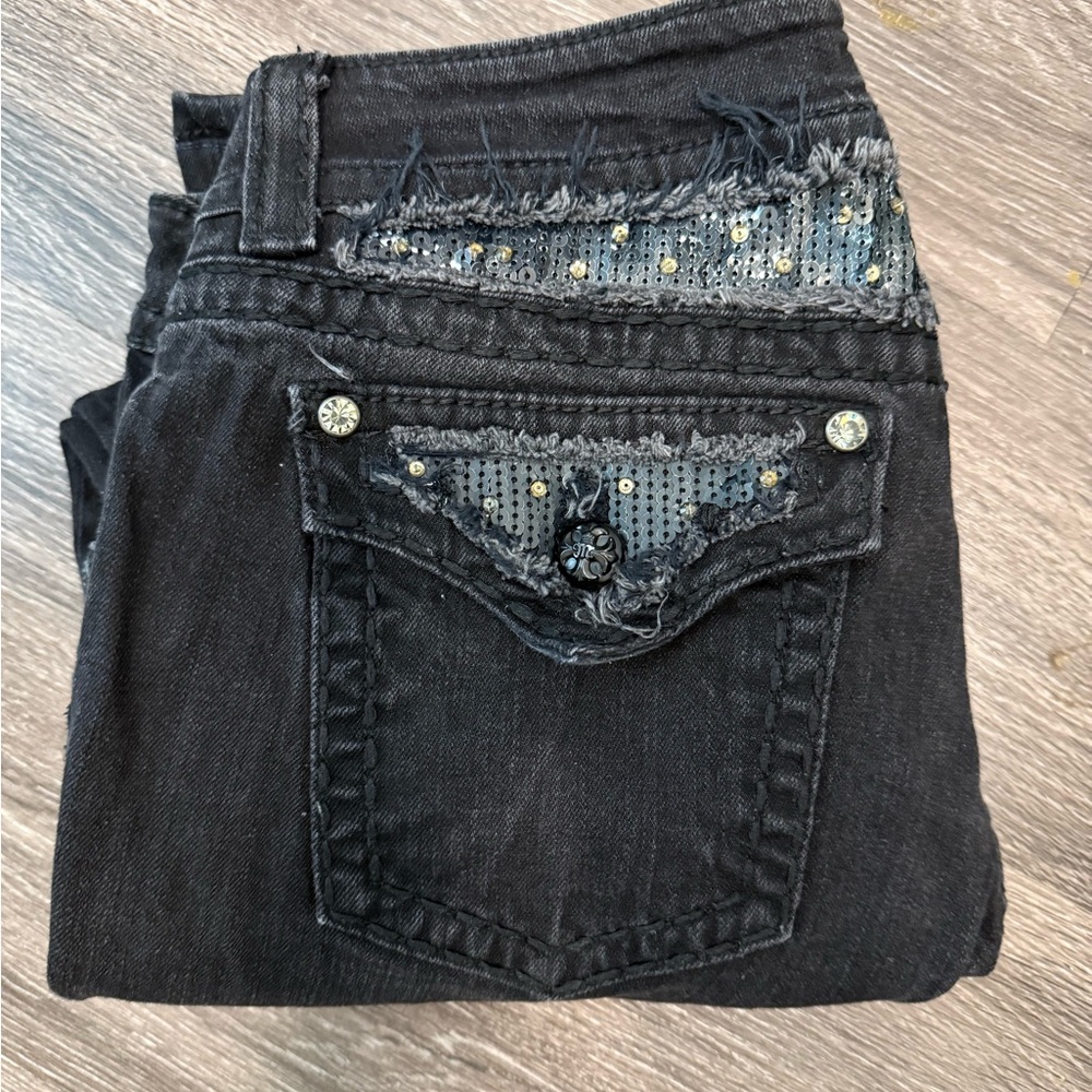 Miss Me Dark Boot Cut Jeans with Glittering Details